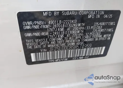 2025 Subaru Forester Premium from USA, damaged, VIN JF2SLDDC8SH574959